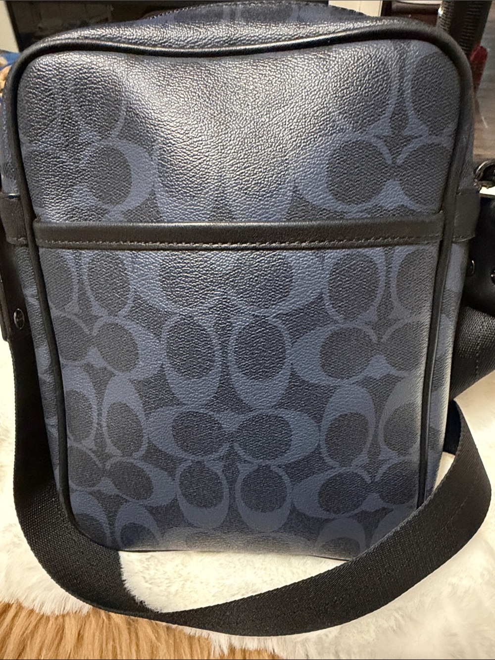COACH Signature Heritage Shoulder Bag Black Navy - Picture 3 of 10